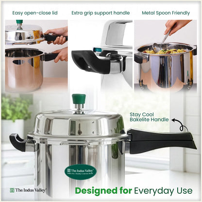 Premium Stainless Steel Outer Lid Pressure Cooker 8L, Premium Quality, Heavy Bottom, 100% Safe, ISI Certified, 3 Yr Warranty, Induction & Gas