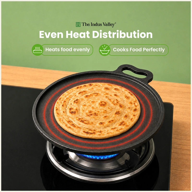 CASTrong Cast Iron Dosa Tawa 26.8 cm+ Wooden Flipper, Pre-seasoned, 100% Pure, Toxin-free, Induction & Gas Compatible