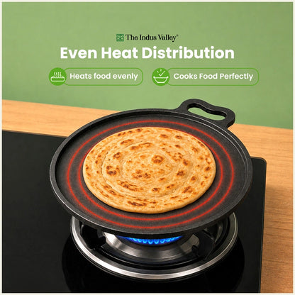 CASTrong Cast Iron Dosa Tawa 26.8 cm+ Wooden Flipper, Pre-seasoned, 100% Pure, Toxin-free, Induction & Gas Compatible