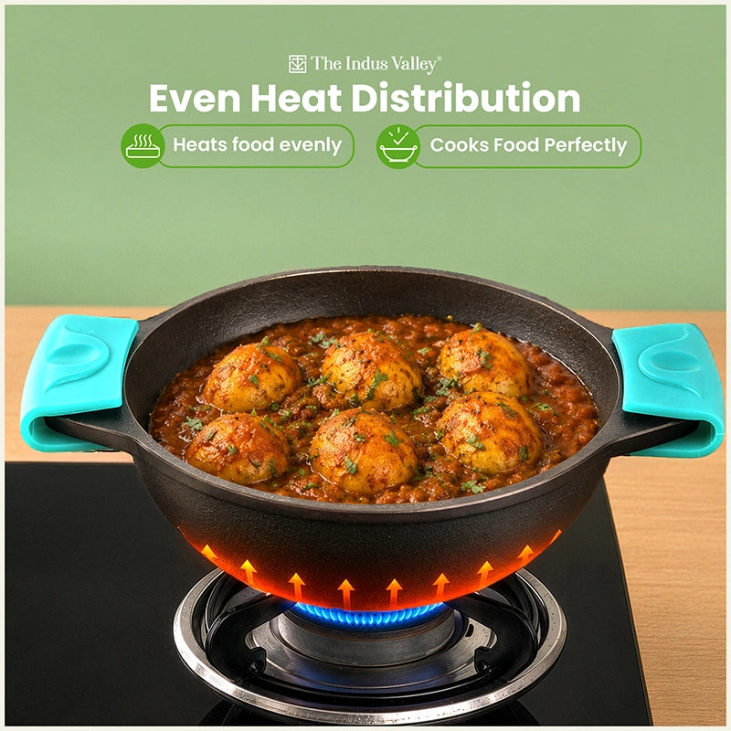 Super Smooth CASTrong Cast Iron Kadai / Wok 18.3cm & 20.7cm with Silicone Grip, Naturally Non-stick, Premium Quality, 100% Pure, Toxin-free