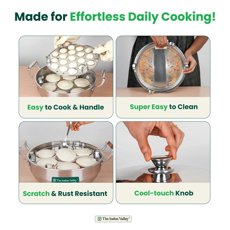14 Pit Premium Tri-ply Stainless Steel multipot with 1 mini idli plate, Idli/ Momo Maker/ Veg Steaming Set, Tri-ply Induction and gas friendly, 6 Plates