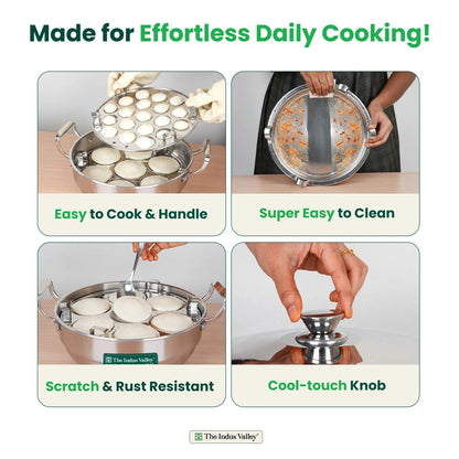 14 Pit Premium Tri-ply Stainless Steel multipot with 1 mini idli plate, Idli/ Momo Maker/ Veg Steaming Set, Tri-ply Induction and gas friendly, 6 Plates