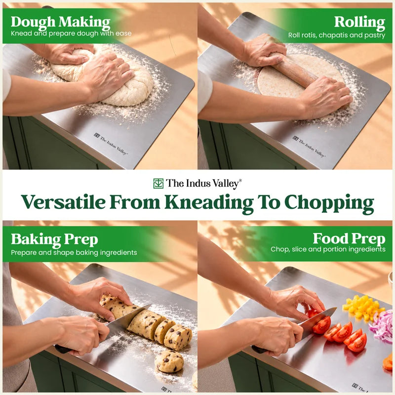 Premium Stainless Steel Counter top Chopping Board 30x40cm, Rust-Resistant, Hygienic, Easy to Clean, Kitchen Cutting Board