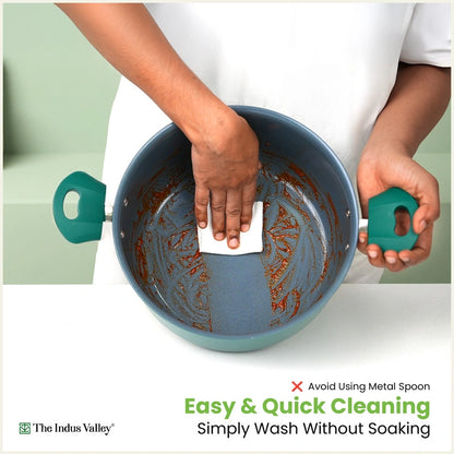 Tri-ply Ceramic Short Casserole with Glass Lid -24cm, Ceramic Coating, 100% Toxin-Free, PFOA & PFAS Free, Non-Stick, Induction & Gas Compatible