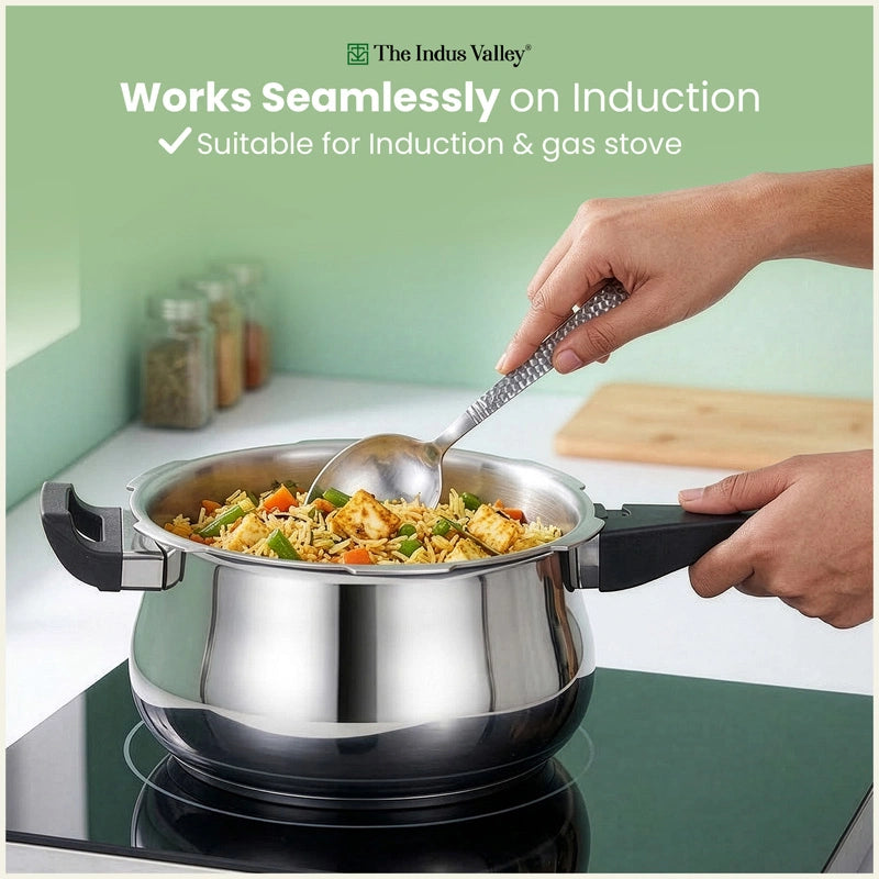 Premium Stainless Steel Outer Lid Handi Pressure Cooker 5.5L, Premium Quality, Heavy Bottom, 100% Safe, ISI Certified, 3 Yr Warranty, Induction & Gas