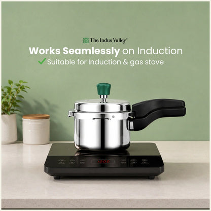 Premium Tri-ply Stainless Steel Narrow Pressure Cooker 1.5L, 100% Food-Safe, 3 Layer Thick Body, Heavy Bottom, 5 Yr Warranty, Induction & Gas