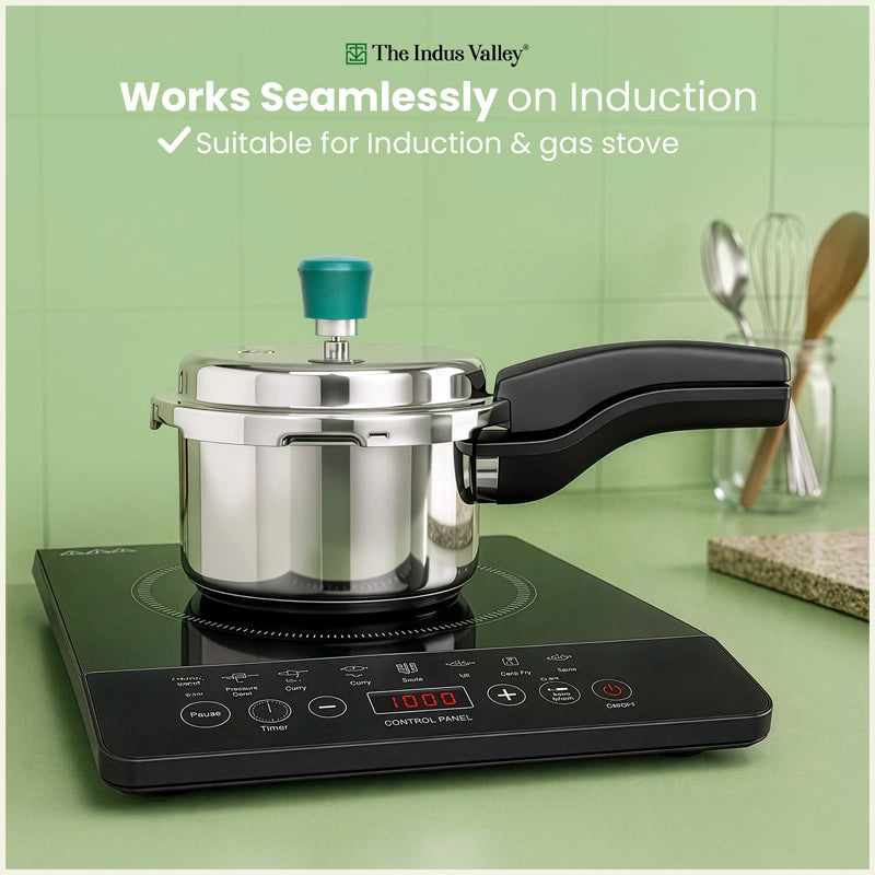 Premium Stainless Steel  Narrow Pressure Cooker – 1.5 Ltr, Heavy Bottom, 100% Safe, ISI Certified, 3 Yr Warranty, Induction & Gas