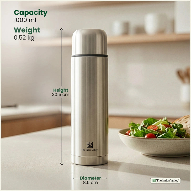 Stainless steel Vacuum insulated Bullet flask with flip Lid – Double Wall, Vacuum insulated, Hot & Cold 1000ml