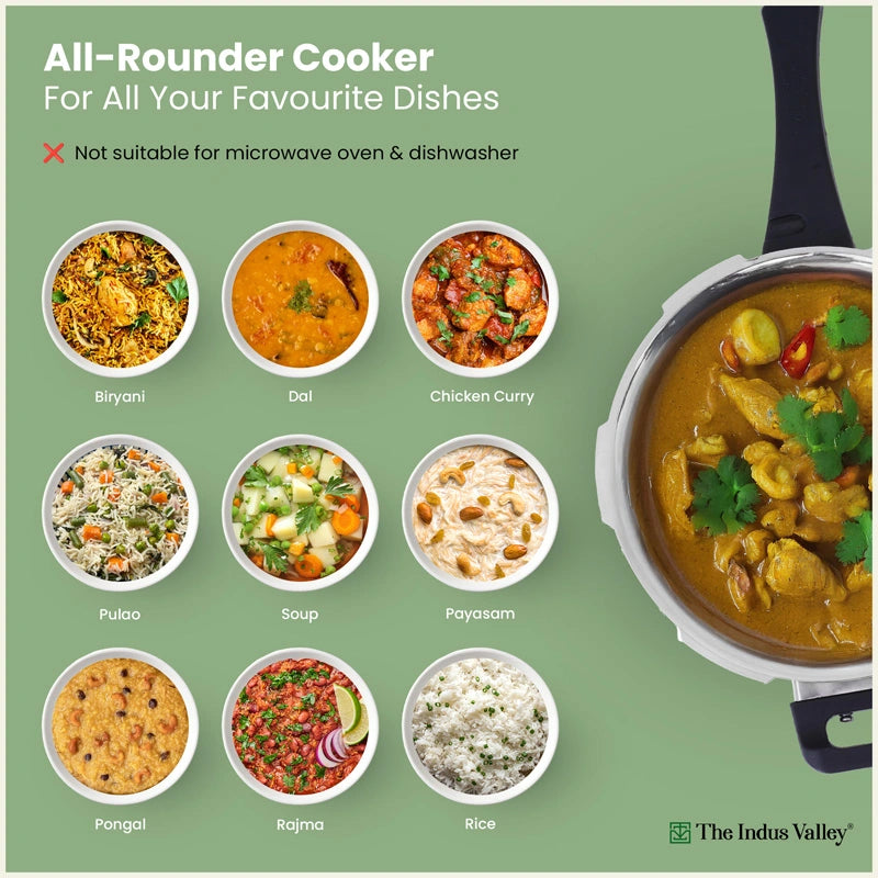 Premium Stainless Steel Outer Lid Handi Pressure Cooker 5.5L, Premium Quality, Heavy Bottom, 100% Safe, ISI Certified, 3 Yr Warranty, Induction & Gas