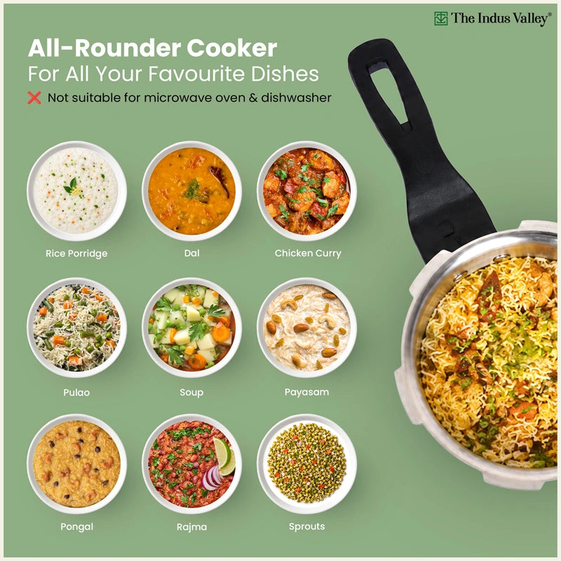Premium Tri-ply Stainless Steel Narrow Pressure Cooker 1.5L, 100% Food-Safe, 3 Layer Thick Body, Heavy Bottom, 5 Yr Warranty, Induction & Gas