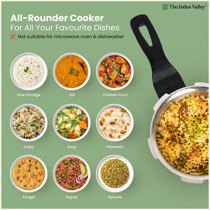 Premium Tri-ply Stainless Steel Narrow Pressure Cooker 1.5L, 100% Food-Safe, 3 Layer Thick Body, Heavy Bottom, 5 Yr Warranty, Induction & Gas
