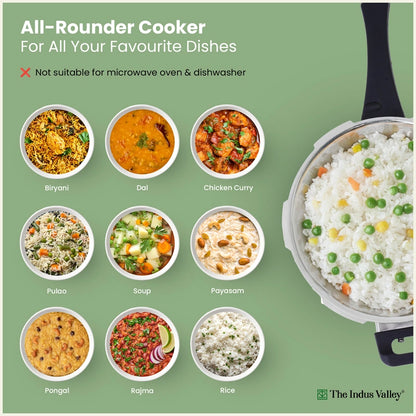 Tri-Ply Stainless Steel Outer Lid Handi Pressure Cooker 5.5L, 100% Food-Safe, 3 Layer Thick Body, Heavy Bottom, 5 Yr Warranty, Induction & Gas