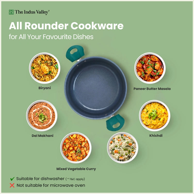 Tri-ply Ceramic Tall Casserole with Glass Lid -24cm, Ceramic Coating, 100% Toxin-Free, PFOA & PFAS Free, Non-Stick, Induction & Gas Compatible