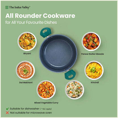 Tri-ply Ceramic Tall Casserole with Glass Lid -24cm, Ceramic Coating, 100% Toxin-Free, PFOA & PFAS Free, Non-Stick, Induction & Gas Compatible