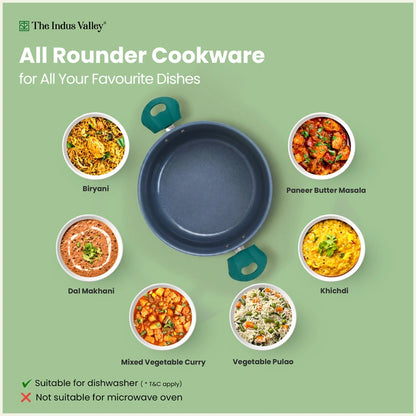 Tri-ply Ceramic Short Casserole with Glass Lid -24cm, Ceramic Coating, 100% Toxin-Free, PFOA & PFAS Free, Non-Stick, Induction & Gas Compatible