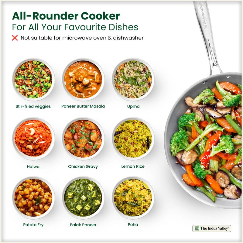 Tri-ply Stainless Steel Fry Pan, 3 Layer Thick Body, Premium Quality, 100% Toxin-free, Non-stick, Induction & Gas 20/22/24/26 cm