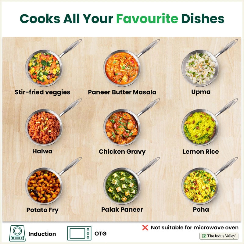 Premium Quality Tri-ply Stainless Steel Fry Pan with Lid, 3 Layer Thick Body, 100% Toxin-free, Non-stick, Induction & Gas,  20/22 cm, 1/1.5 L