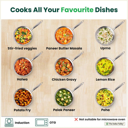 Premium Quality Tri-ply Stainless Steel Fry Pan with Lid, 3 Layer Thick Body, 100% Toxin-free, Non-stick, Induction & Gas,  20/22 cm, 1/1.5 L