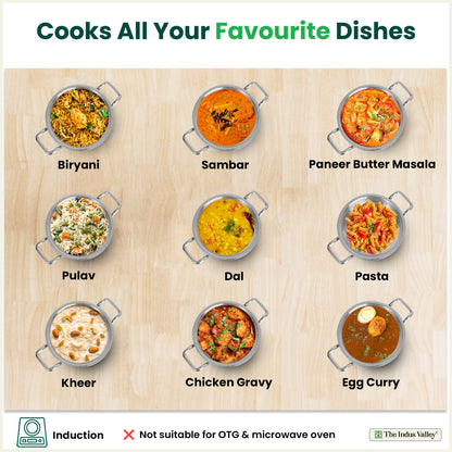 TurboCuk Tri-ply Biryani Cooking Pot/Casserole+ Glass Lid 2L, Wide Handi Shape, Premium Quality, 3 Layer Thick Body, 100% Toxin-free, Non-stick, Induction & Gas