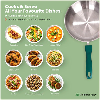 Premium Stainless Steel Impact Bonded Fry Pan | 3-Layer Bottom | Induction & Gas Compatible | 22cm / 24cm