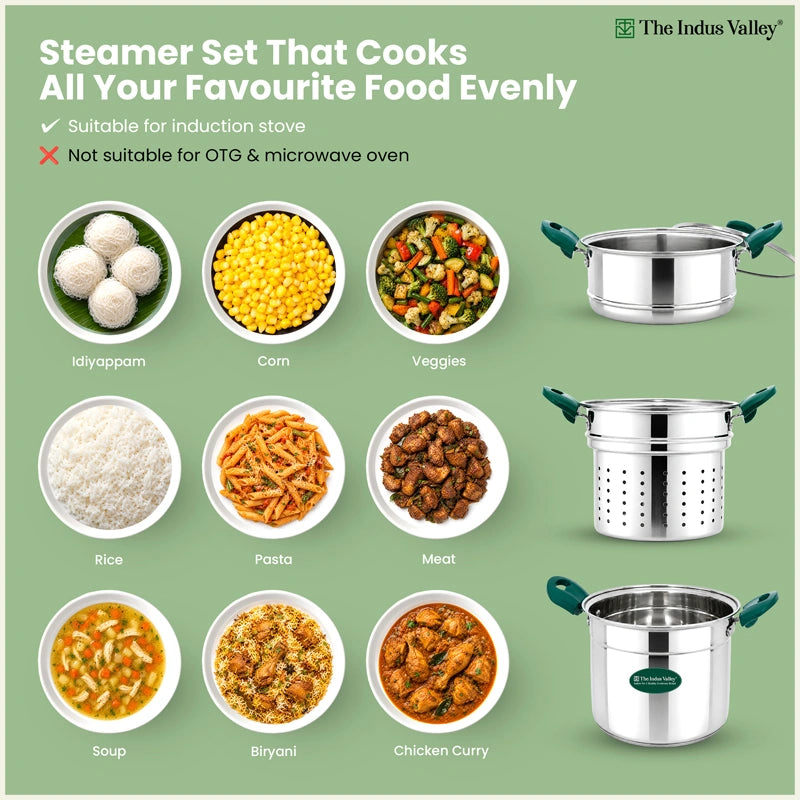 5L Premium Stainless Steel Multi-Purpose Steamer Pot Set for Idli, Momos, Dhokla, Vegetables & Steam Cooking