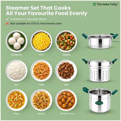 5L Premium Stainless Steel Multi-Purpose Steamer Pot Set for Idli, Momos, Dhokla, Vegetables & Steam Cooking