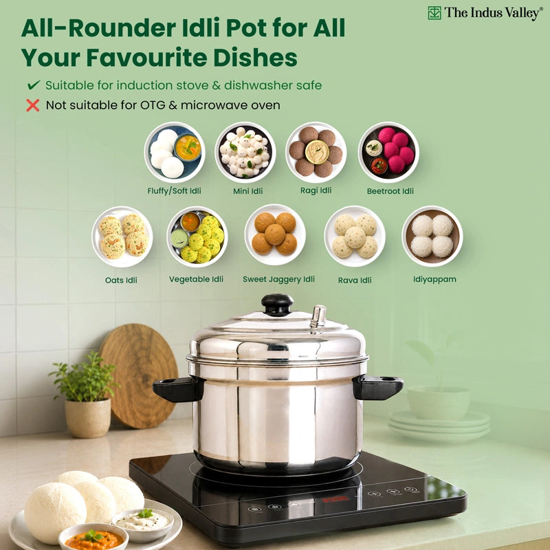 Premium Stainless Steel idlipot Regular and Mini idli plates Idli/ Momo Maker/ Veg Steaming Set, Induction & Gas compatible