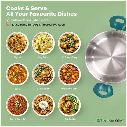 Premium Stainless Steel Impact Bonded Casserole with Glass Lid | 3-Layer Bottom | Induction & Gas Compatible | 20cm / 24cm