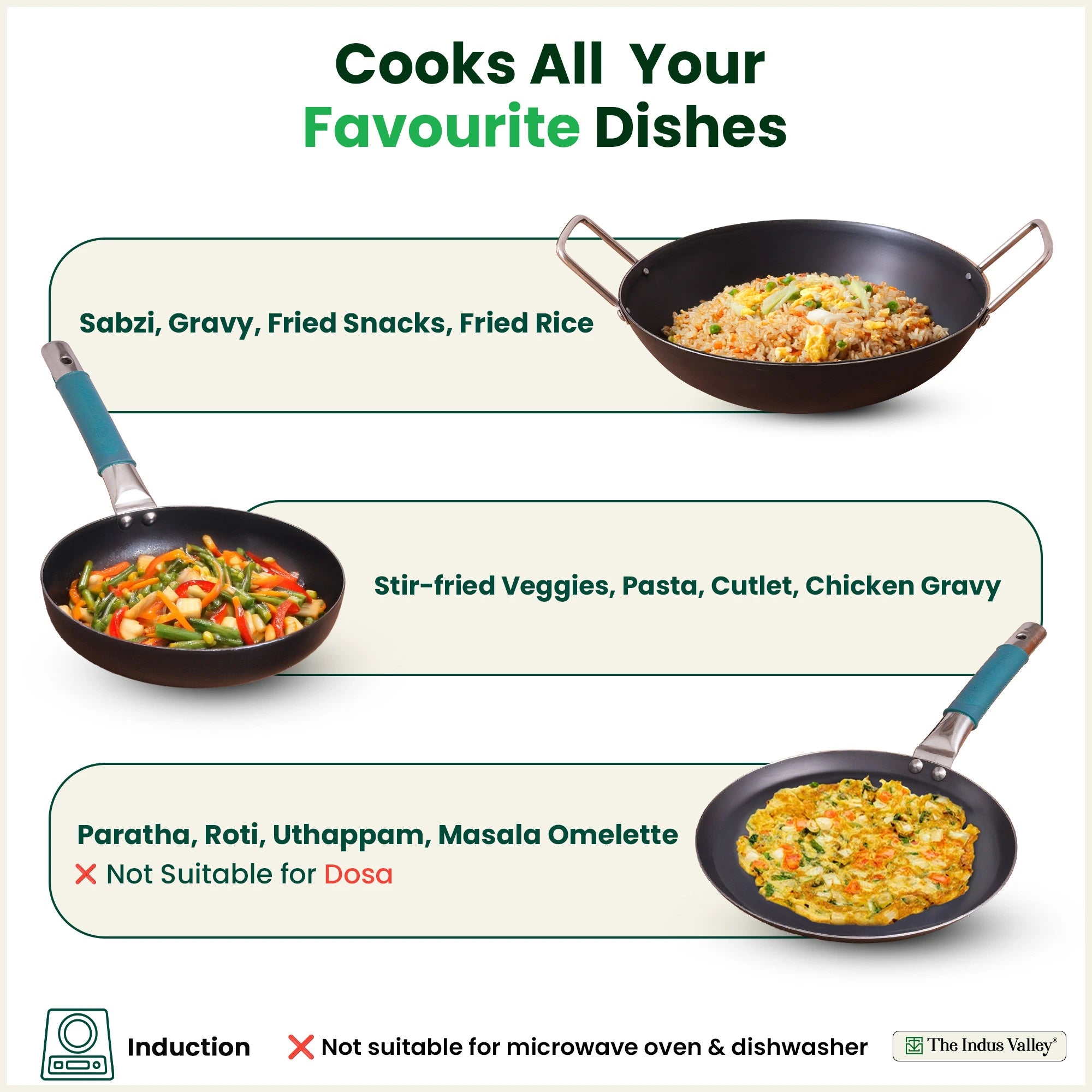 100% Pure Sheet Iron Cookware Set - Tawa(26cm), Fry Pan(25cm), Kadai(25cm) with Silicone Handle, Pre-Seasoned, Induction & Gas Compatible + Free ₹400 Tadka Pan