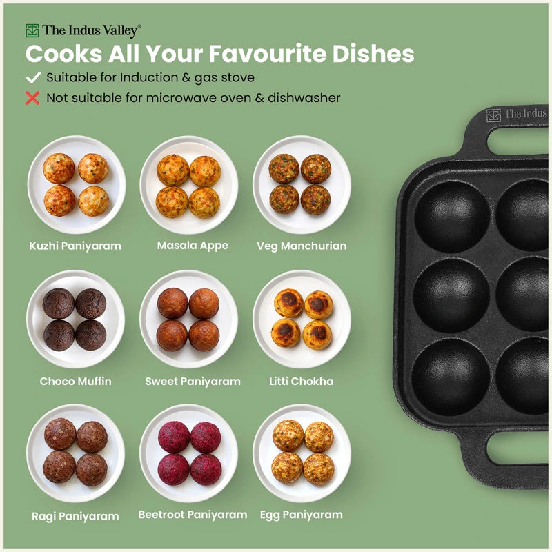 CASTrong Cast Iron Square Paniyaram Pan 9 Pit, Pre-seasoned, Naturally Nonstick, 100% Pure, Toxin-free, 1.67kg
