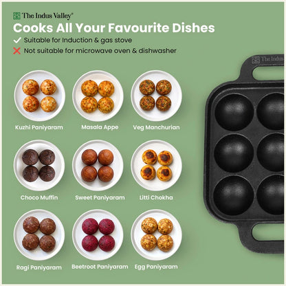 CASTrong Cast Iron Square Paniyaram Pan 9 Pit, Pre-seasoned, Naturally Nonstick, 100% Pure, Toxin-free, 1.67kg