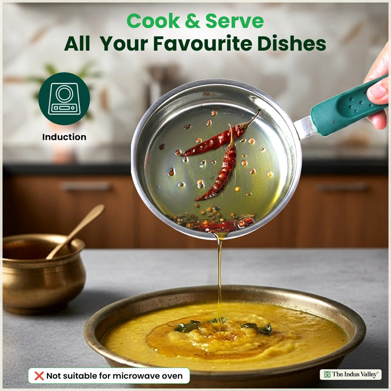 Premium Quality Stainless Steel Tadka Pan 13 cm, Soft-touch Handle, 100% Toxin-free, Non-stick, Induction & Gas