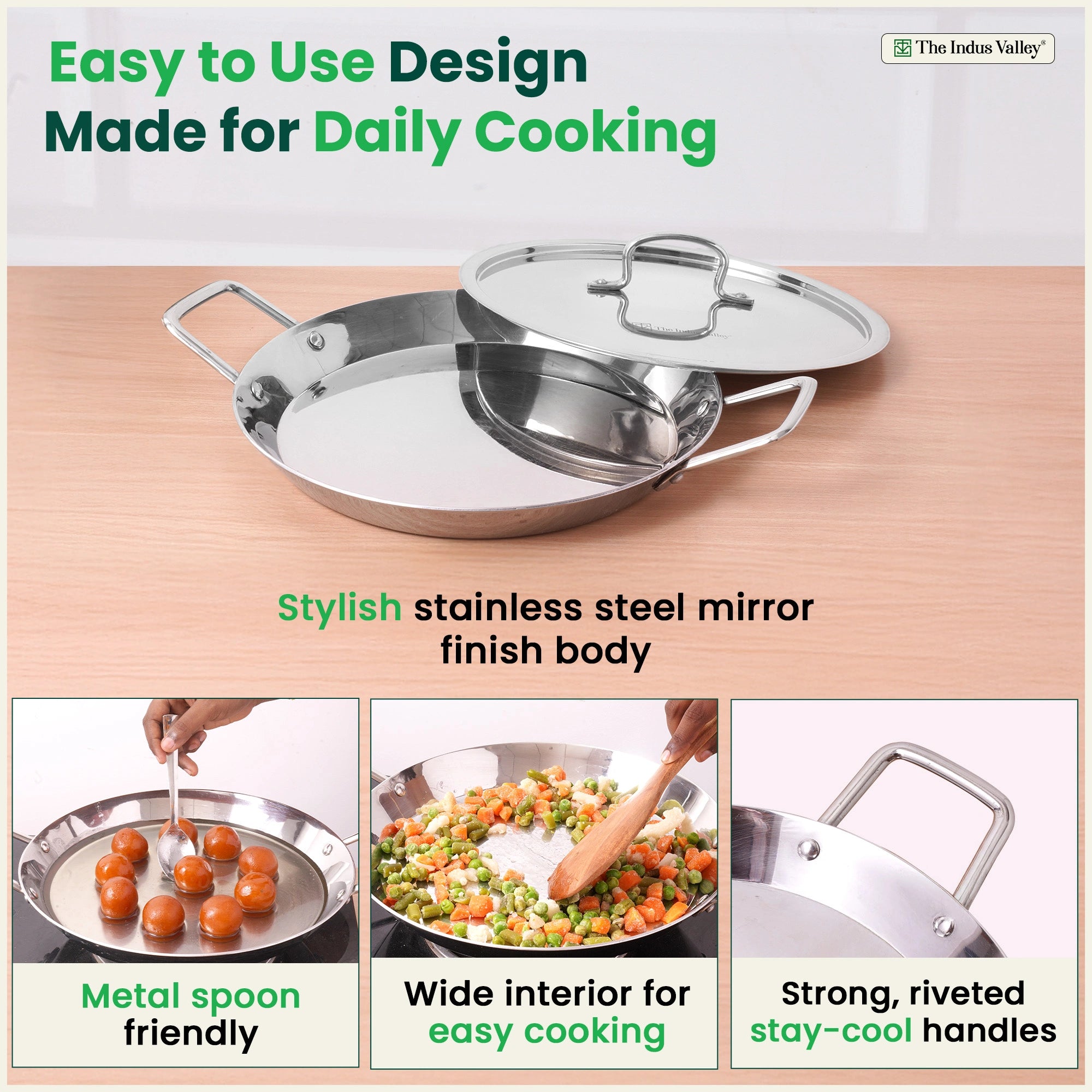 TurboCuk Tri-ply Stainless Steel Jalebi Pan 30cm, 1.5L | No Sticking, No Burning | With Steel Lid | Fast Heating, Healthy Cooking | Induction Safe