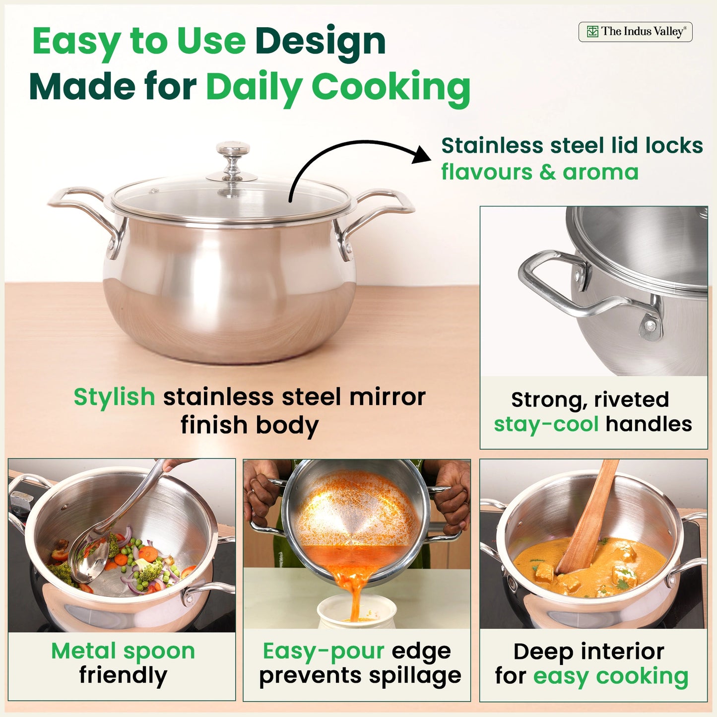 TurboCuk Tri-ply Stainless Steel Handi Casserole/ Biryani Cooking Pot+ Glass Lid, Premium Quality, 3 Layer Thick Body, 100% Toxin-free, Non-stick, Induction & Gas, 4L