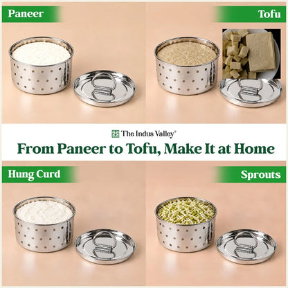 Premium Stainless Steel Paneer Maker 410ml/550ml, 100% Rust Free, Food Grade, Toxin-Free, Easy Homemade Paneer Making, 3-Piece Set