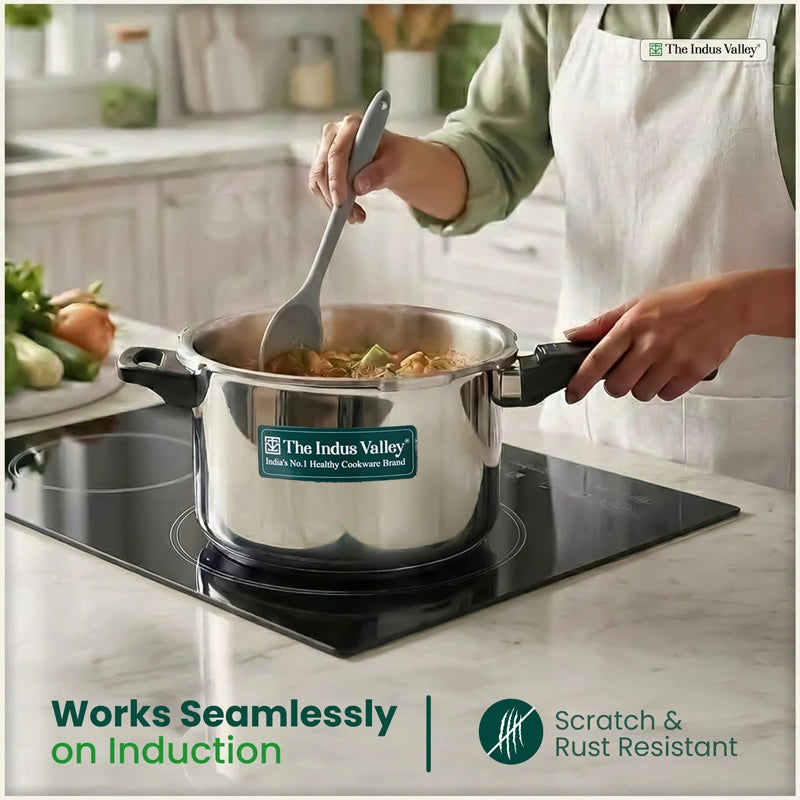 Premium Quality RapidCuk 2/3/5L Tri-Ply Stainless Steel Pressure Cooker for Kitchen, 100% Food-Safe, 3 Layer Thick Body, Heavy Bottom, 5 Yr Warranty, Induction & Gas