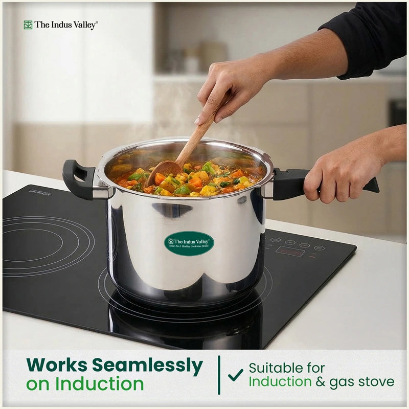 Premium Stainless Steel Outer Lid Pressure Cooker 8L, Premium Quality, Heavy Bottom, 100% Safe, ISI Certified, 3 Yr Warranty, Induction & Gas