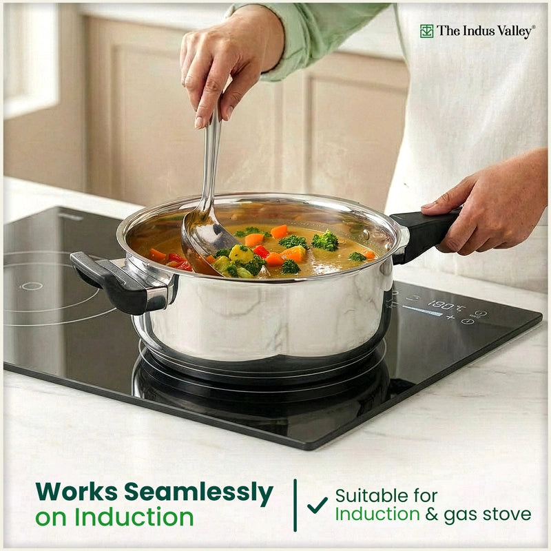 Premium Stainless Steel Outer Lid Pressure Pan 3/5L, Premium Quality, 3 Layer Heavy Bottom, 100% Food-safe, ISI Certified, 3 Yr Warranty, Induction & Gas
