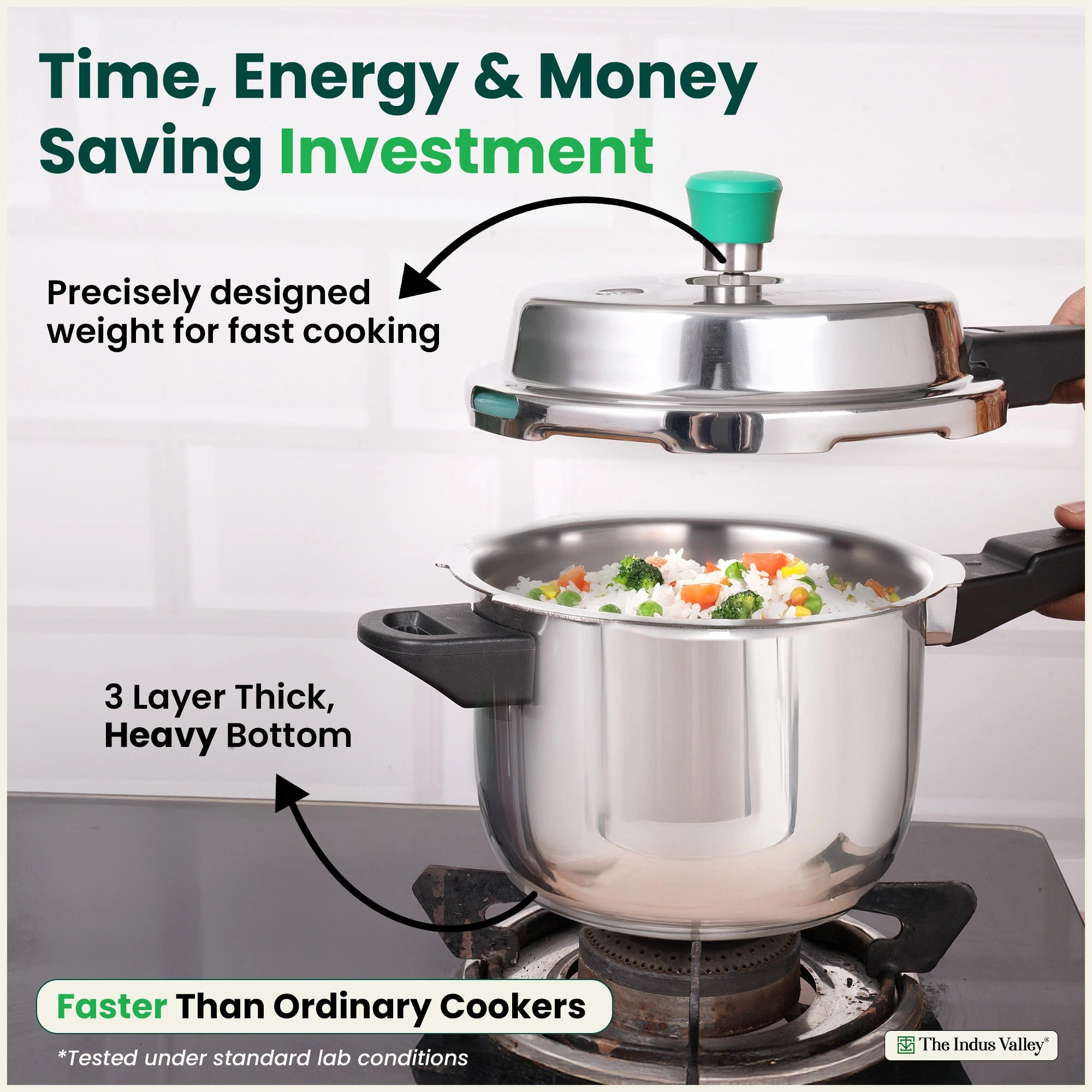 QuicKooker Tri-Steel Stainless Steel Pressure Cooker 3/5 L , Premium Quality, 3 Layer Heavy Bottom, 100% Safe, ISI Certified, 3 Yr Warranty, Induction & Gas