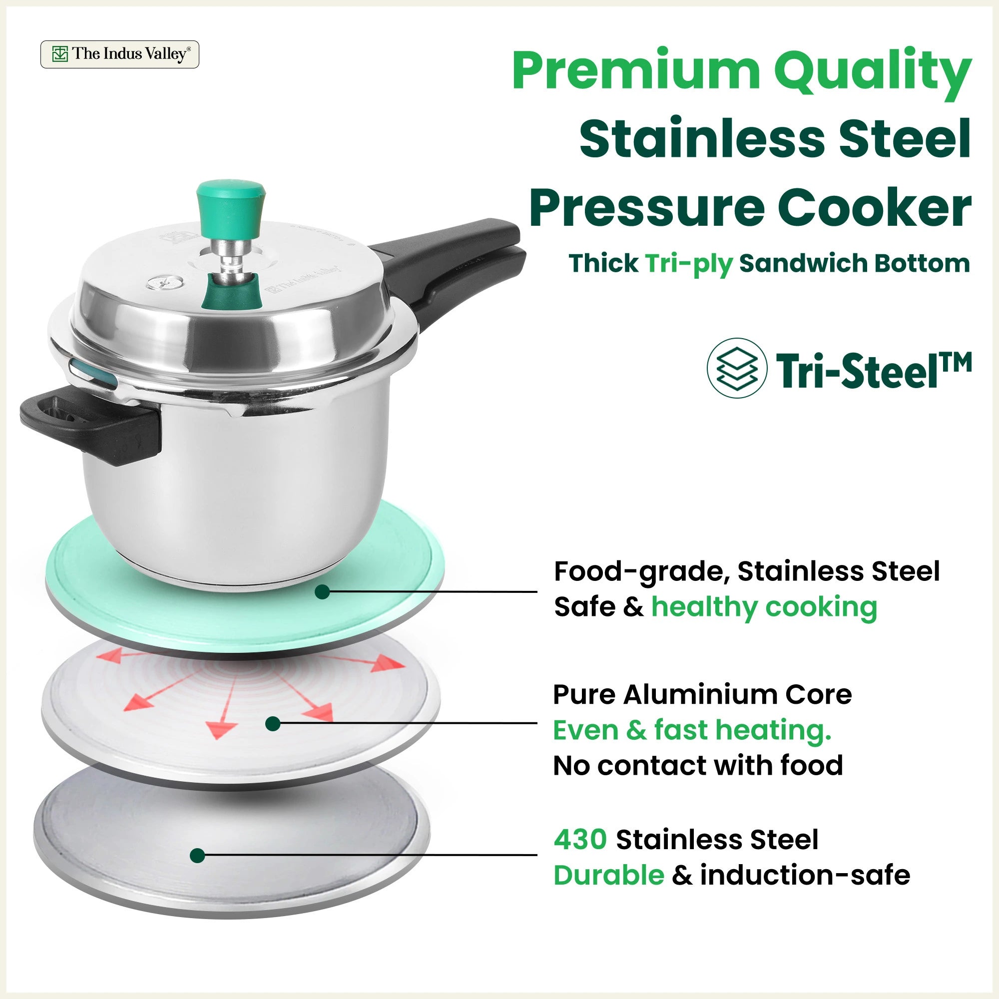 QuicKooker Tri-Steel Stainless Steel Pressure Cooker 3/5 L , Premium Quality, 3 Layer Heavy Bottom, 100% Safe, ISI Certified, 3 Yr Warranty, Induction & Gas