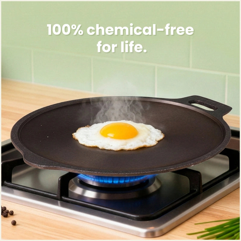 Super Smooth Cast Iron Tawa 28/30.2cm Pre-seasoned, Naturally Nonstick, 100% Pure, Toxin-free, Induction 2.3/2.4kg