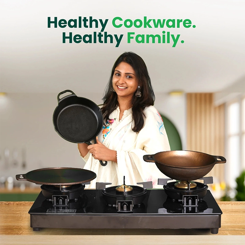 CASTrong Cast Iron Cookware Set: Tawa(25cm) + Kadai(25cm), Kitchen Set for Home, Pre-seasoned, 100% Pure, Toxin-free, Induction