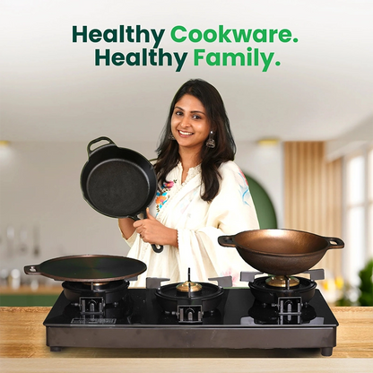 CASTrong Cast Iron Cookware Set: Tawa+ Kadai, Kitchen Set for Home, Pre-seasoned, 100% Pure, Toxin-free, Induction, Free ₹400 Tadka Pan