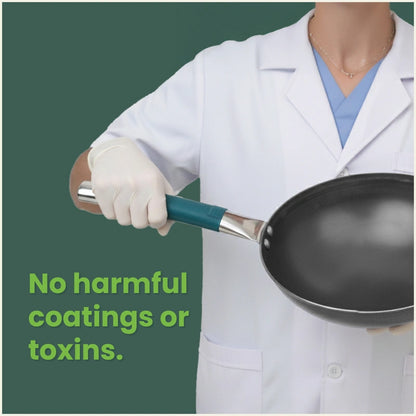 Iron Wok with Steel Cool Touch Handle 2/3.5 L & Silicone Grip, Toxin-free Sheet Iron, Pre-seasoned