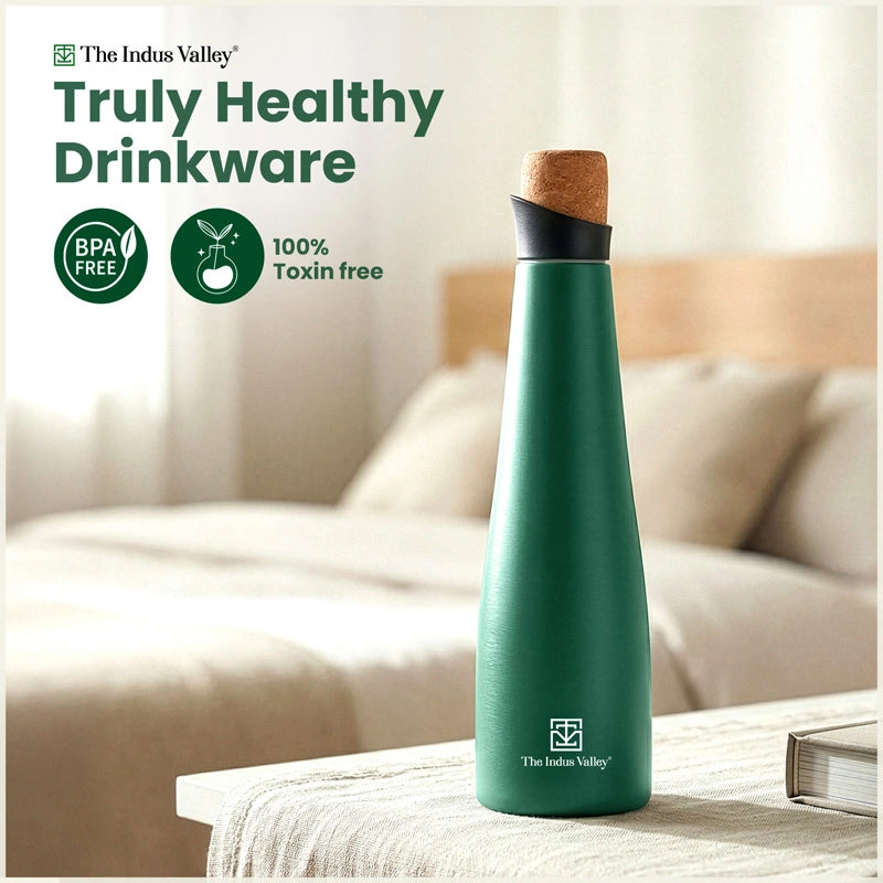 Stainless steel water bottles with cork lid 500 ml Set of 2 – Double Wall, Vacuum insulated, Hot & Cold