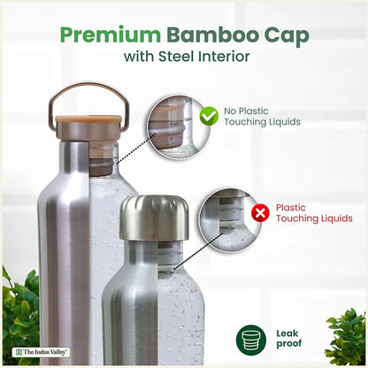 Premium Stainless Steel Bottles with SS Lid 1 Litre Set of 2 – Leak Proof, Double Wall, Vacuum Insulated Hot & Cold
