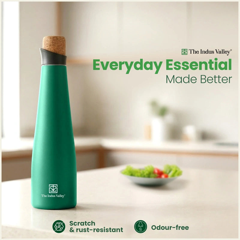 Stainless steel water bottles with cork lid 500 ml Set of 2 – Double Wall, Vacuum insulated, Hot & Cold