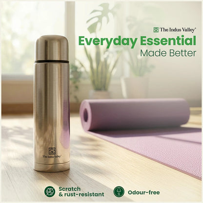 Stainless steel Bullet flasks with flip Lid 1 Litre Set of 2 – Double Wall, Vacuum insulated, Hot & Cold