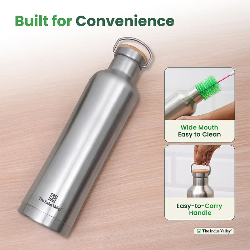 Premium Stainless Steel Bottles with SS Lid 1 Litre Set of 2 – Leak Proof, Double Wall, Vacuum Insulated Hot & Cold