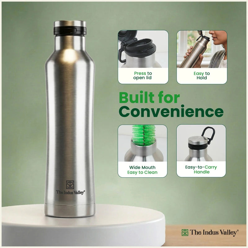 Stainless Steel Bottles with Flip Lid 500 ml & 750 ml Set of 2 – Double Wall, Vacuum insulated, Hot & Cold